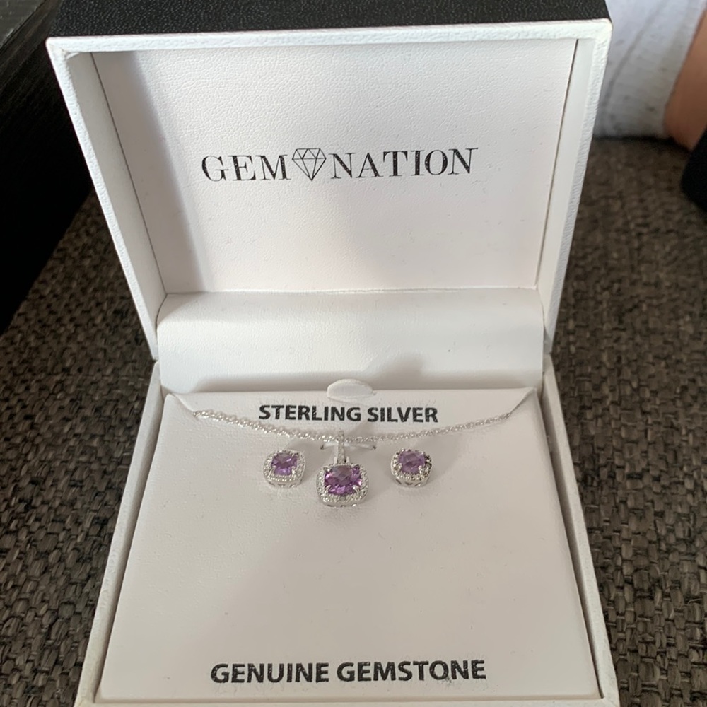 Gem Nation earrings and necklace. Sterling Silver